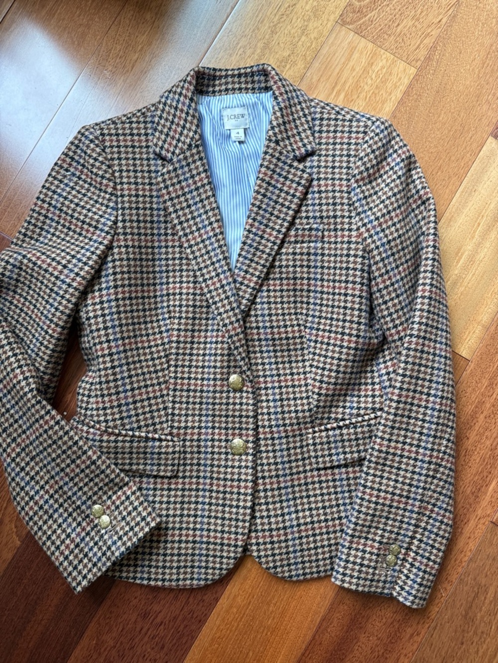 J. Crew Brown Houndstooth Wool Blazer